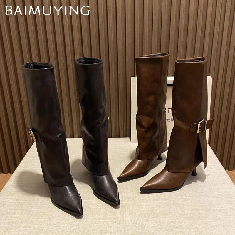 Острый носок женские высокие сапоги на высоком каблуке кожаные женские туфли 2025 тренд зимние гладиаторы сексуальные до колена челси Botas De Mujer