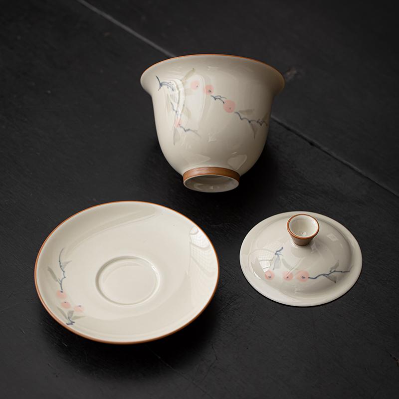 Фарфоровая расписанная вручную гайвань с крышкой, чаша с травой и деревом, серая, керамическая чаша для заваривания чая, простая чашка для чая в китайском стиле