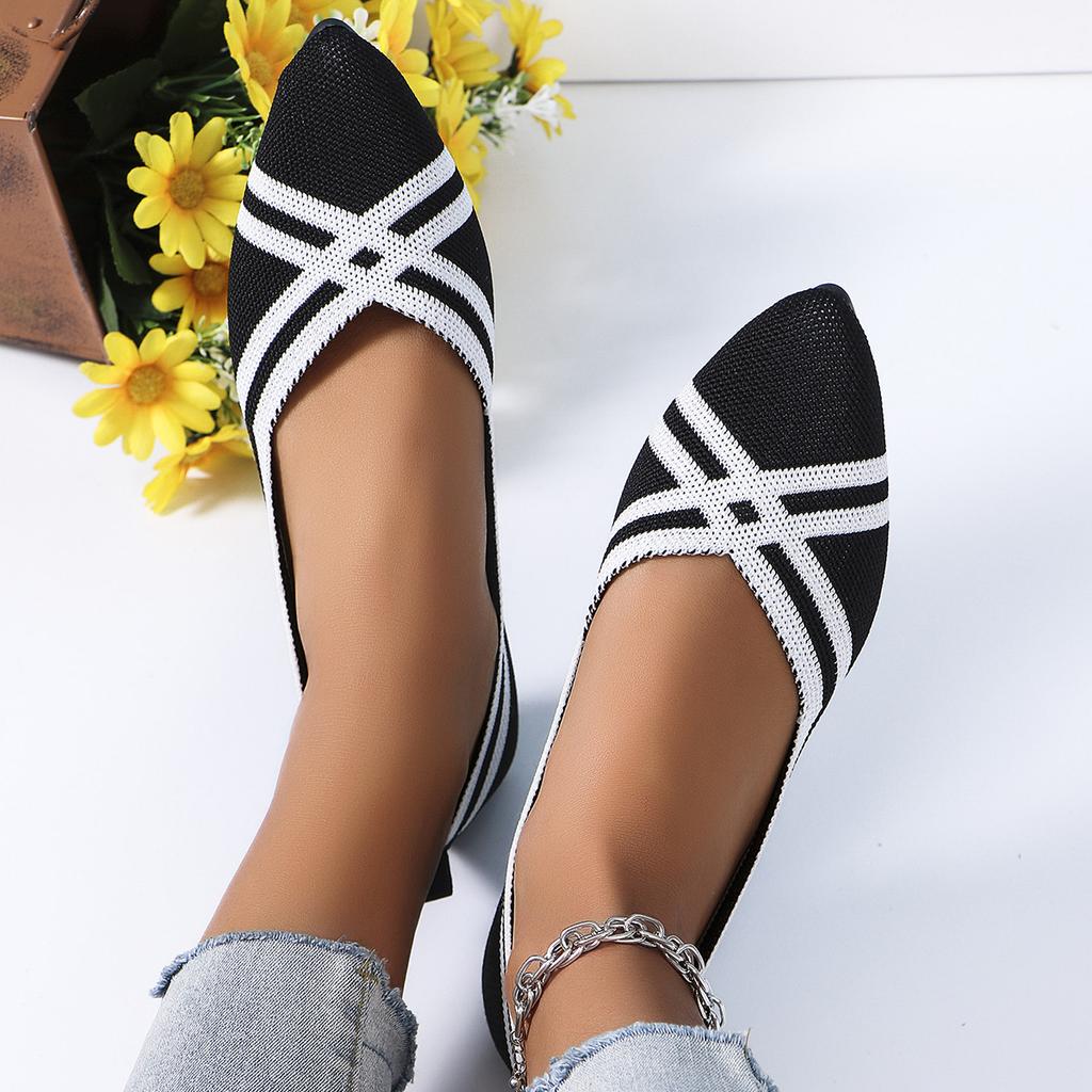 Women's Pointed Toe Flat Shoes Solid Color Knitted Slip On Shoes Casual Breathable Ballet Flats Women Flat Shoes Loafers Women