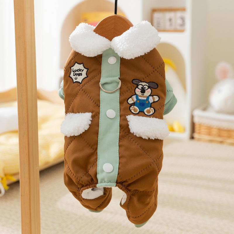 Autumn and Winter Dog Maillard Pocket Patch Traction Four-legged Cotton-padded Coat Medium and Small Dog Cat Warm Pet Clothes