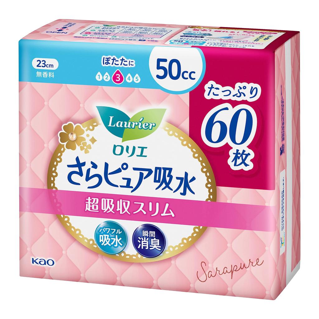 Laurier Sara Pure Water Absorption Super Absorbent Slim 50cc 60 Sheets Sheets X 4 Liner Water Absorption Care Urinary Leak (15 Packs) (Panty Pad)