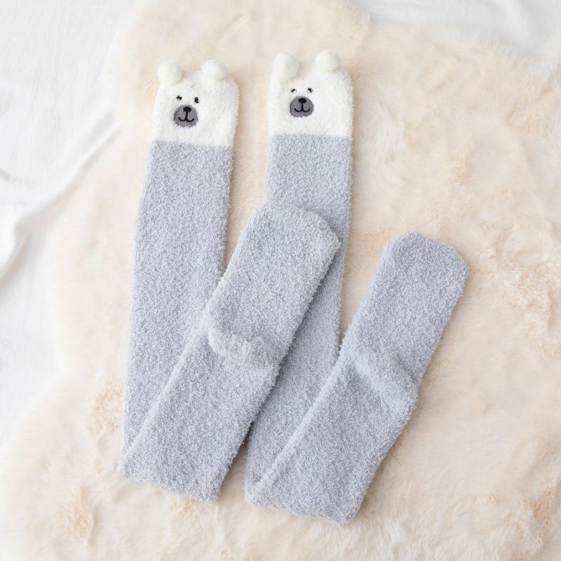Japanese Cute High Knee Socks Children Coral Fleece Autumn And Winter Thickened Ins Home Confinement Socks Sleep Stockings