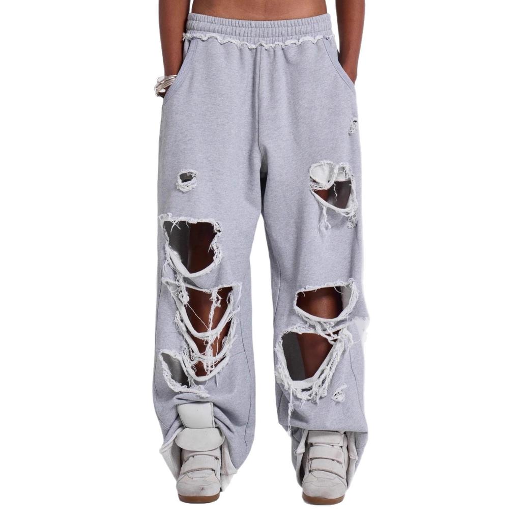 European And American Personalized Street Casual Pants High Street Hip Hop Ripped Design Wide Leg Pants Loose Sweatpants