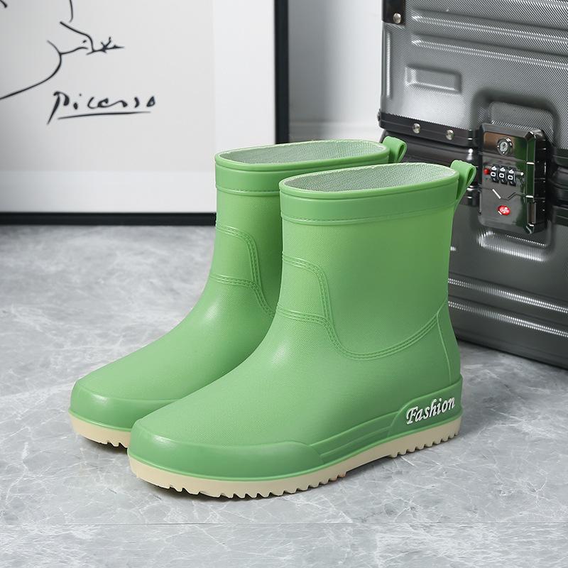 Резиновые сапоги женские ботильоны водонепроницаемые резиновые туфли для дождливого дня 2024 новые женские короткие сапоги без застежек однотонные теплые модные