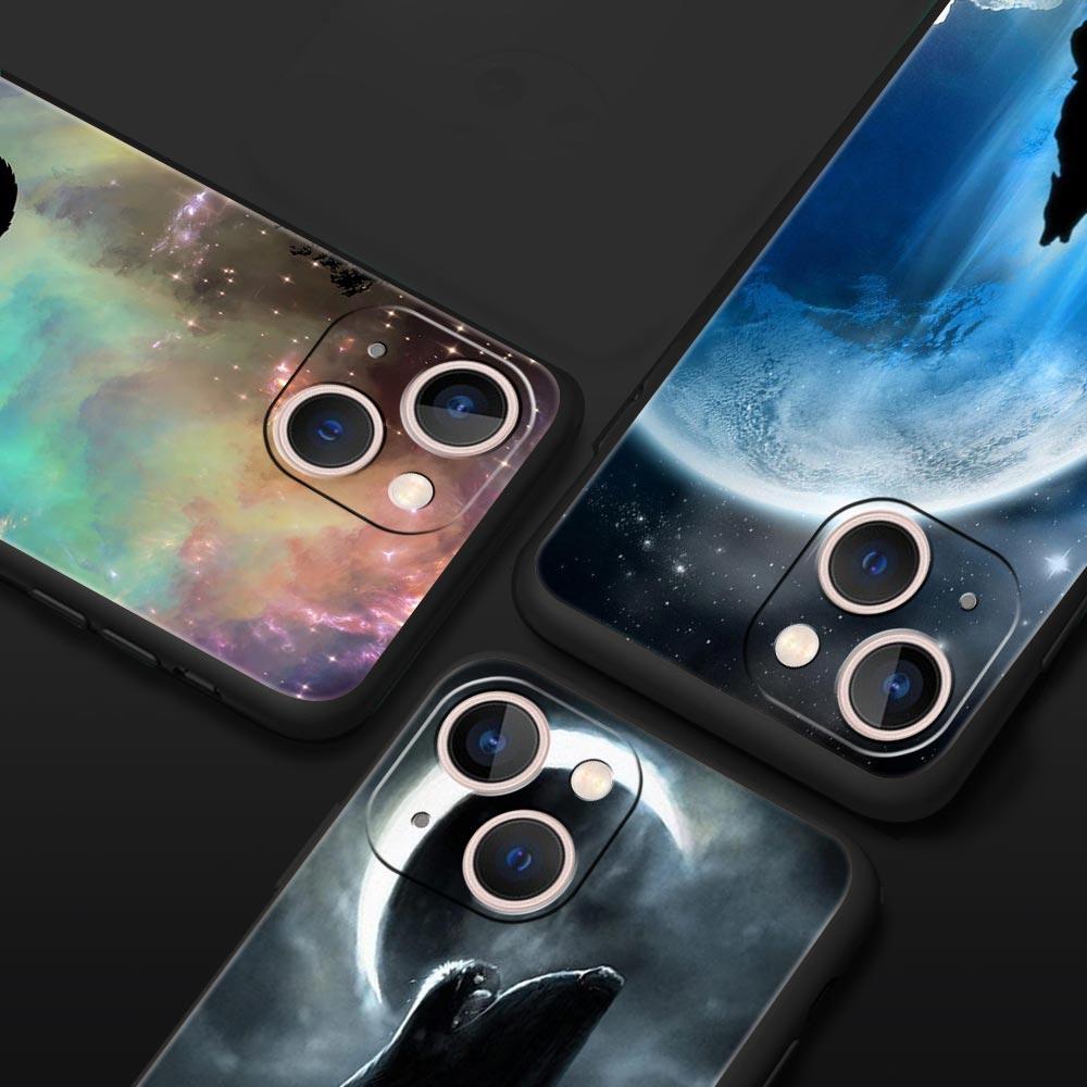 Чехол для телефона Cover для iPhone 17 Pro Max 16 15 14 13 12 11 Pro Max Plus 17AIR Ударопрочный Мягкий ТПУ Корпус Луна Воющий Волк Fundas