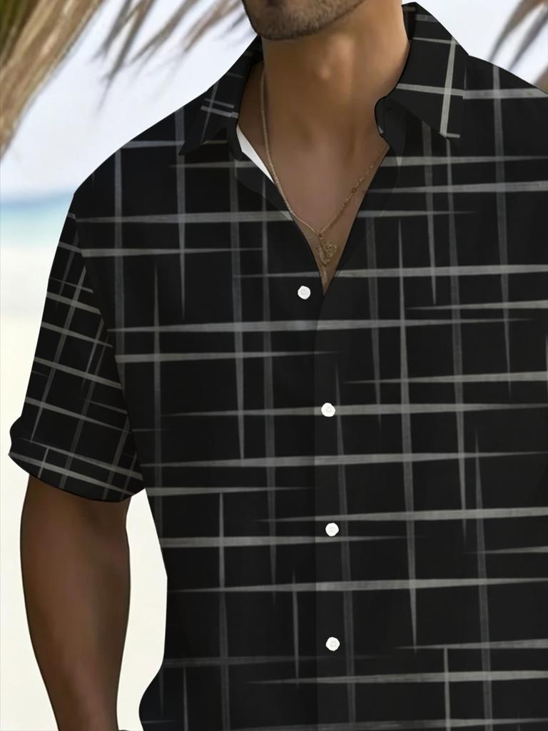 Men'S Plaid Plus Size Short Sleeve Shirt, Summer Casual Breathable Beach Shirt, Lightweight Comfortable Business Casual Style