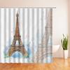 Eiffel Tower Paris Scenery Shower Curtain Vintage Scenery Cherry Blossom Butterfly Polyester Fabric Bath Curtains Bathroom Decor
