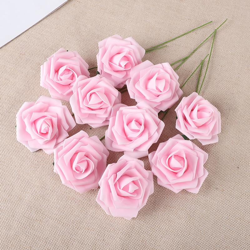 20Pcs Rose Artificial Flowers With Stem Foam Fake Roses Wedding Bouquet Centerpieces Decoration Birthday Party DIY Gift Craft