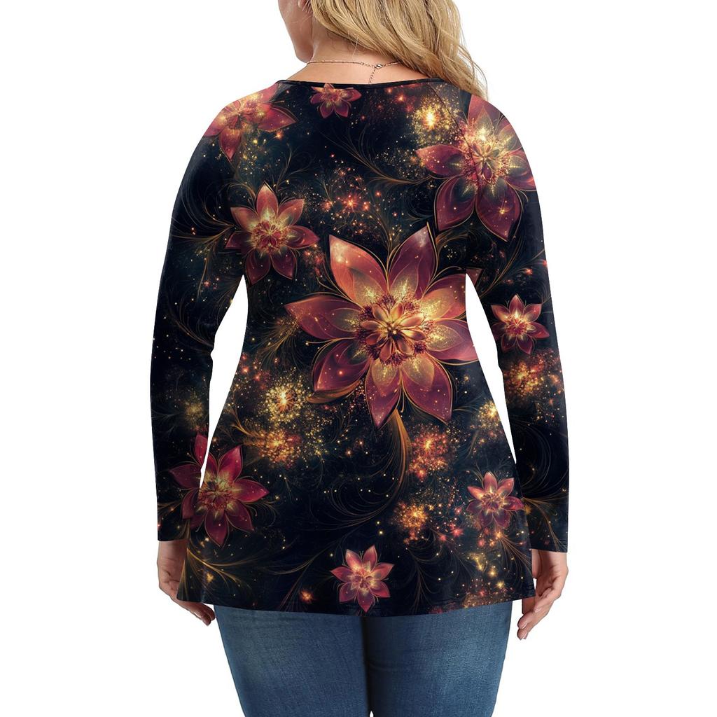 Женская рубашка большого размера с длинным рукавом, принт, плиссированный повседневный топ с V-образным вырезом