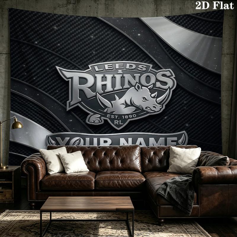 Custom Name Leeds Rhinos2 Printed Tapestry – Wall Hanging for Bedrooms, Dorms, and Home Decor