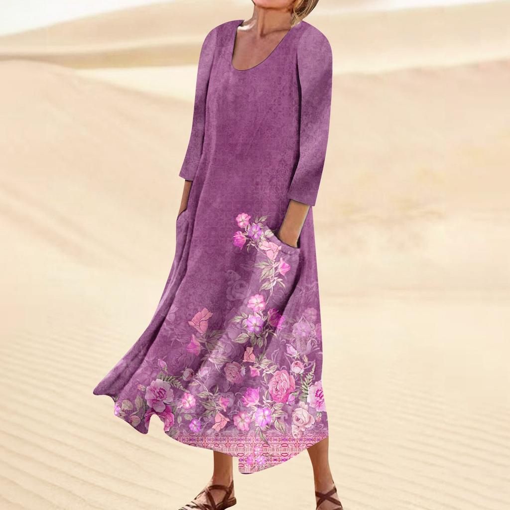 Платье для женщин, весеннее повседневное модное платье в стиле бохо с рукавами 3/4 для праздника, большого размера