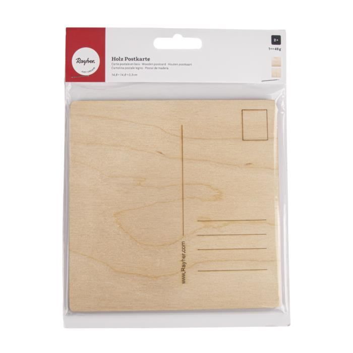 Carte postale en bois - RAYHER - 14,8x14,8cm - FSC Mix Credit - Nature - 2 pièces