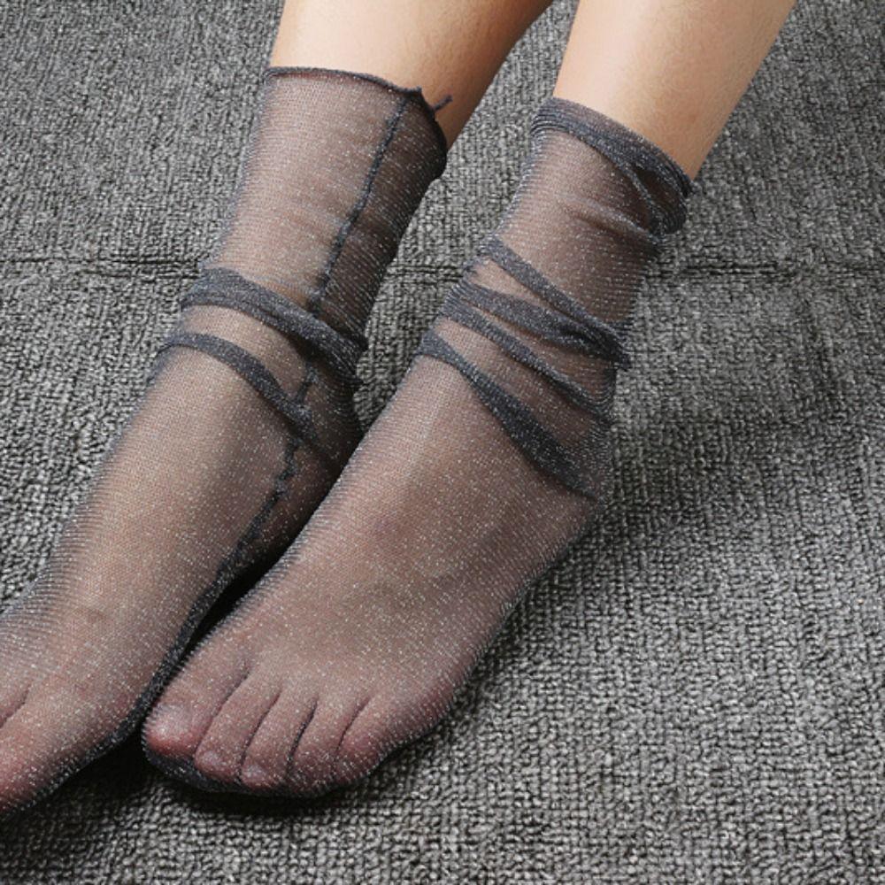 Летняя Мода Марлевые Эластичные Простые Блестящие Носки в Корейском Стиле Женские Тонкие Носки Блестящие Шелковые Чулки