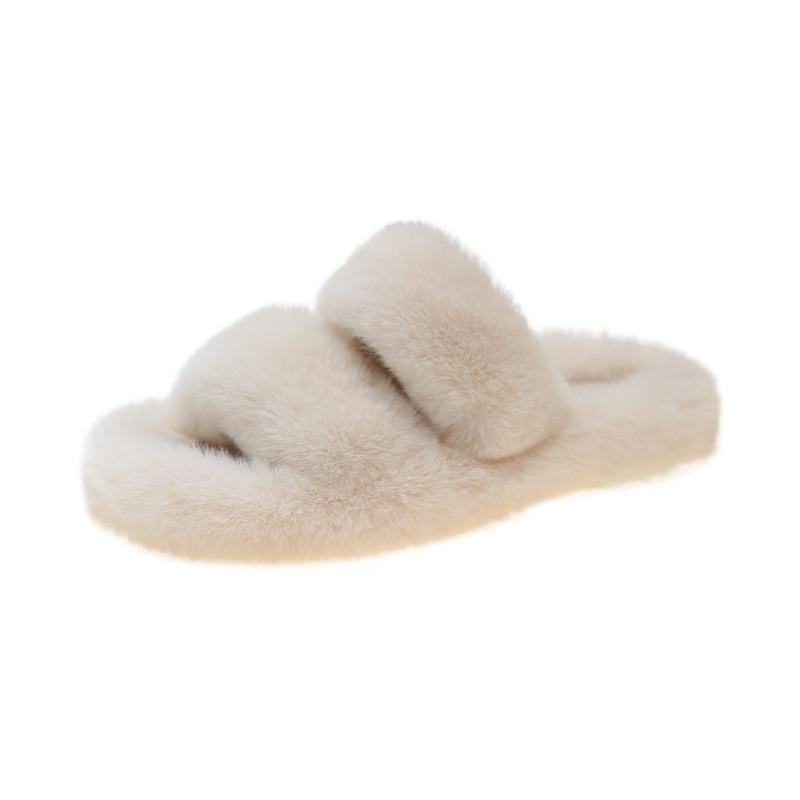 Плоские тапочки большого размера с пушистым дном женские 2025 осень-зима новая корейская версия универсальные теплые двойные пушистые тапочки женские