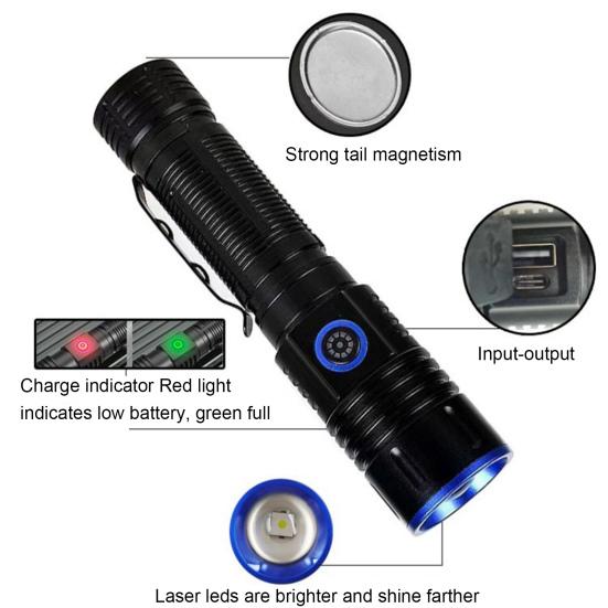 Уличный фонарик, 4 уровня, регулируемый, USB, перезаряжаемый, водонепроницаемый, супер яркий, с возможностью масштабирования, магнитный, портативный