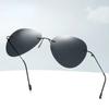 Men Ultralight Titanium Polarized Photochromic Lens Sunglasses Rimless Aviation Style Design Night Vision Glasses