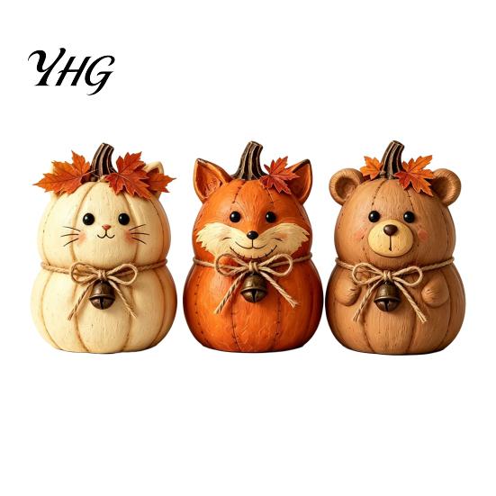 Handmade Wooden Holiday Gifts 3PCS Rustic Autumn Harvest Ornaments, Animal Designs Retro Table Decor Distressed Farmhouse Crafts, Decorative Figurines