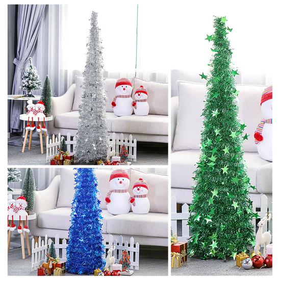 Yousheng 5FT Рождественская елка-карандаш с устойчивым основанием, блестящая снежинка, складная, реалистичная, праздничная, для дома и улицы, рождественская елка, украшение, праздничный подарок