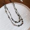 New Flower Glass Beaded Double Layered Stacking Chains Necklaces for Women Temperament Vintage Sweater High-end Fashion Jewelry