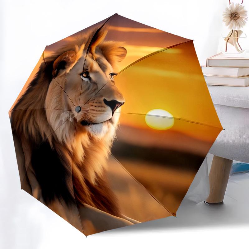 1pc Lion Sunset Wildlife Print Folding Umbrella, Durable, Suitable for Outdoor Activities or Rain, Suitable for Commuting yy251027105