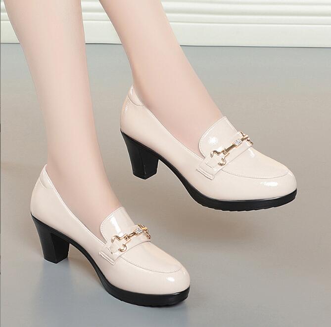 Fashion Thick Heel Deep Mouth Pumps Women Shoes 2025 Black High Heels Shoes Ladies Leather Shoe Office