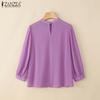 ZANZEA Женская повседневная блузка с воротником-стойкой, свободного кроя, однотонная, с рукавами 3/4