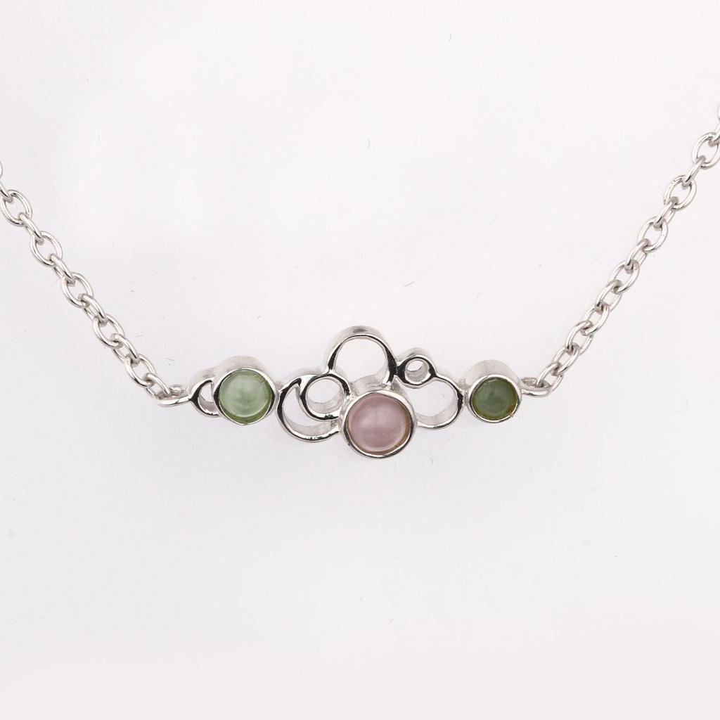 Pink & Green Glass Necklace 925 Sterling Silver Rhodium Jewelry Gift for Her
