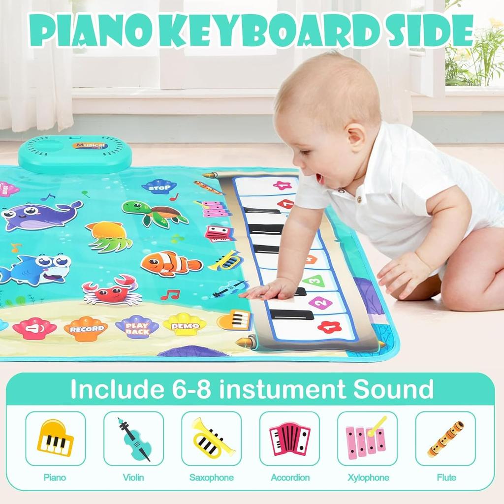 Baby Musical Play Mat,Early Educational 3 in 1 Floor Piano Drum Animal Touch 31.5"*19.6 " Play Blanket Sensory Musical Learning Toys,Baby Birthday