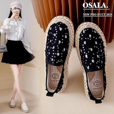 2024 женские повседневные удобные туфли без застежек на резинке женские женские туфли на плоской платформе без застежек на ремешках из парусины соломенные эспадрильи
