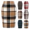 Women Spring Skirt High Waist Plaid Print Contrast Color Slim Fit Straight Keep Warm Sheath Knee Length Winter Skirt Female Clothes