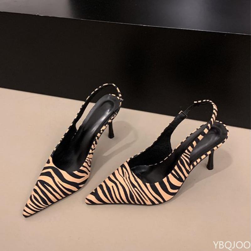 Fashion Large Size Leopard Print Women's Sandals Fashion Elegant High-heel Sandals Luxury New Zebra Print Shoes Ladies Back Empty Pumps