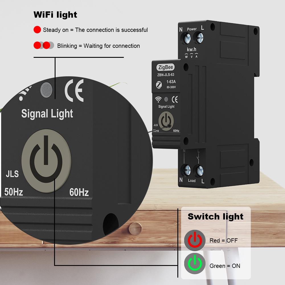 Умный автоматический выключатель TUYA ZigBee с защитой от утечки и счетчиком электроэнергии с предоплатой (1P63A)