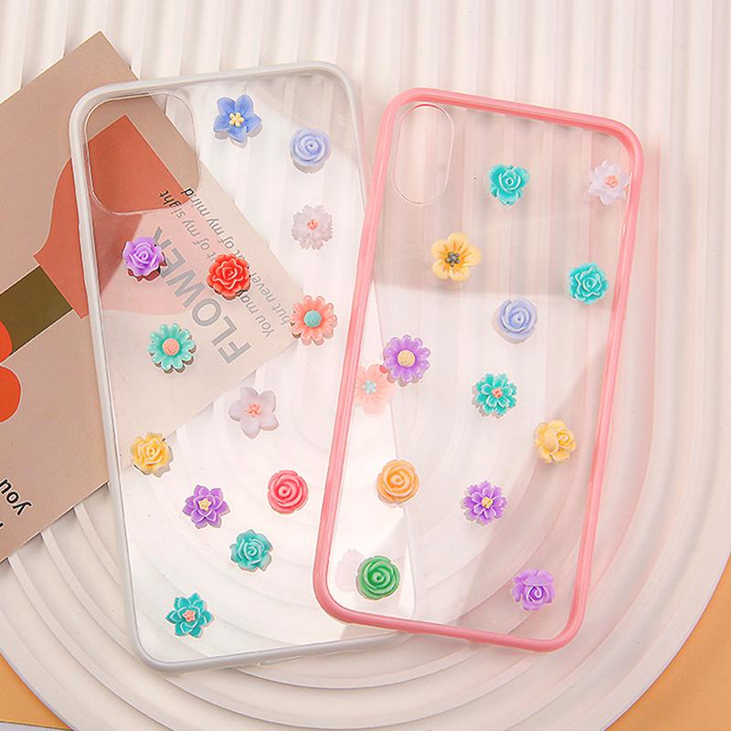 50Pcs 3D Mini Flower Lotus Rose Flatback Planar Resin Accessories DIY Craft Phone Patches Arts Material