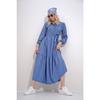 Women's Aviator Blue Buttoned Front Skirt Flounced Flared Linen Maxiboy Dress Alc-x12045