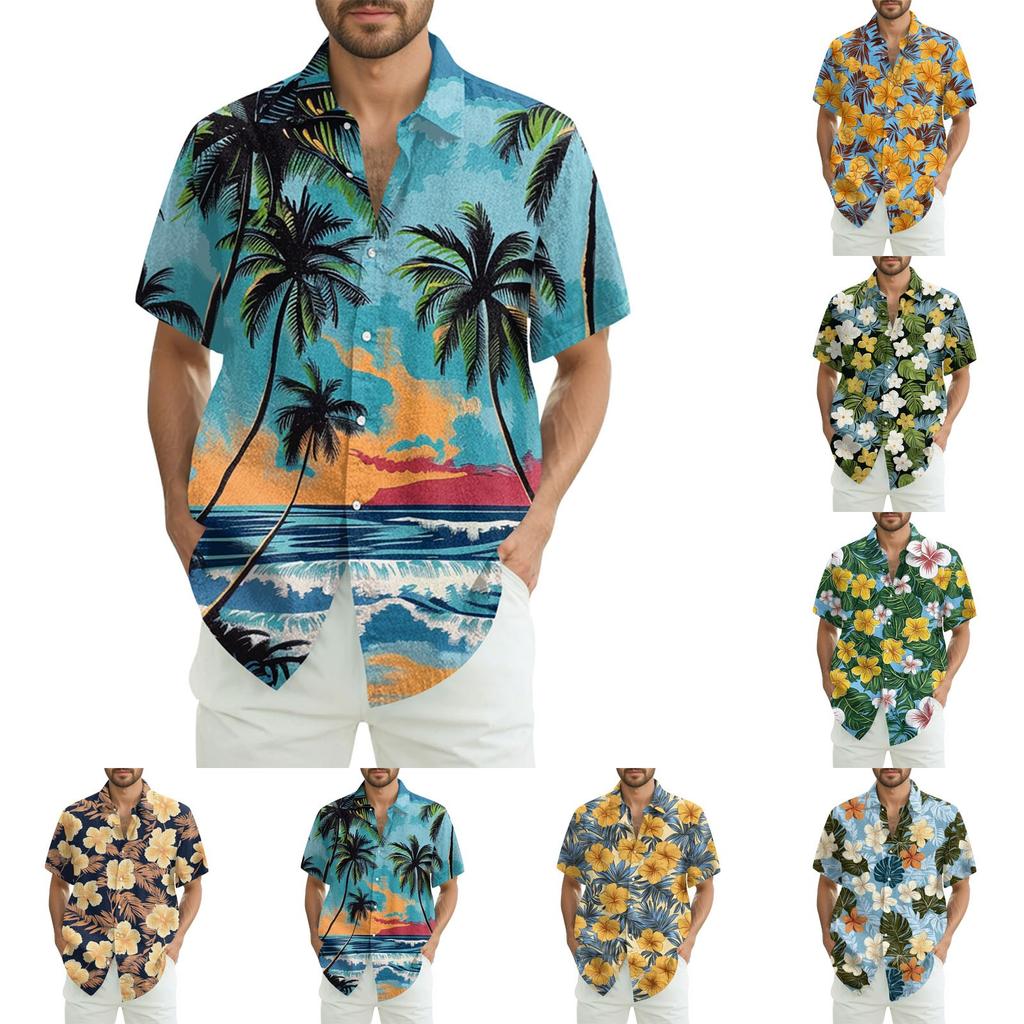 Men's Fashion Loose Hawaiian Printed Short Sleeve Beach Shirt