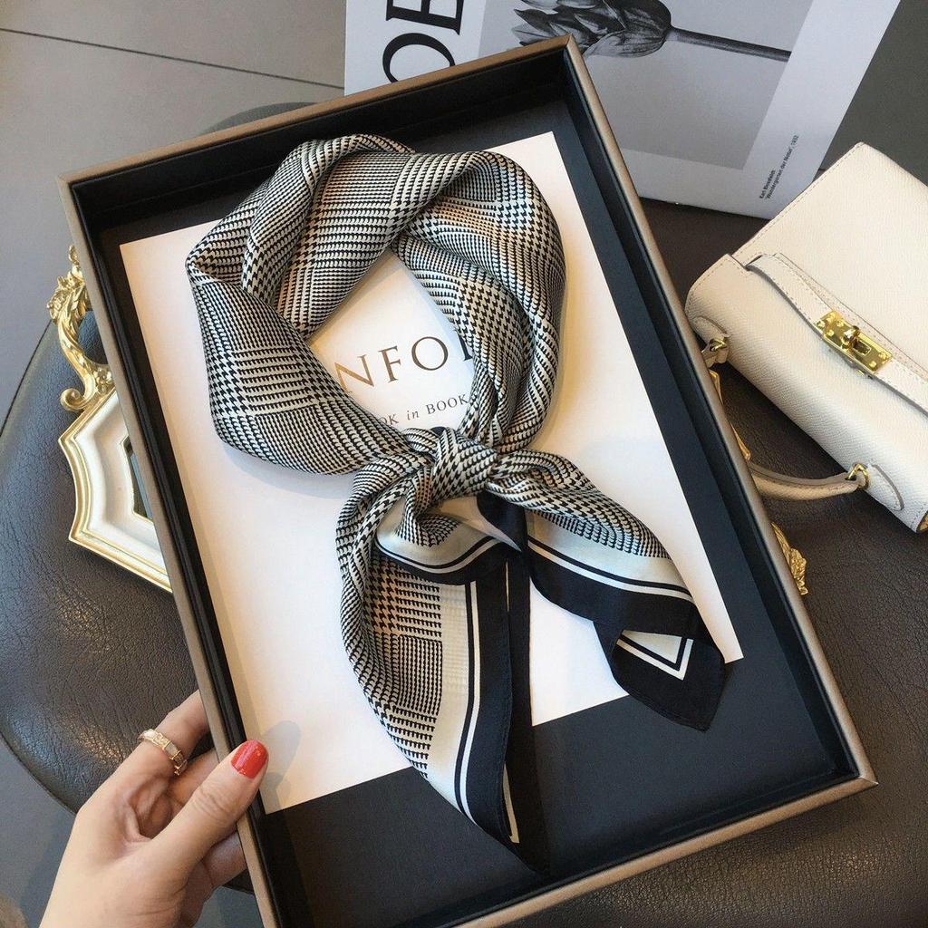 70cm Birch Forest Silk-Blend Scarf: Women's Spring/Summer Oil Painting Style Square Scarf