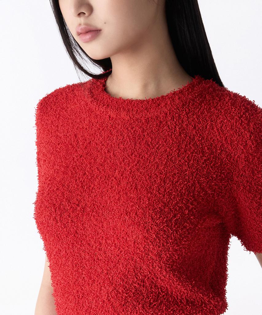 MUSINSA STANDARD WOMAN Женский вязаный топ с круглым вырезом и коротким рукавом из фантазийной пряжи [Красный]