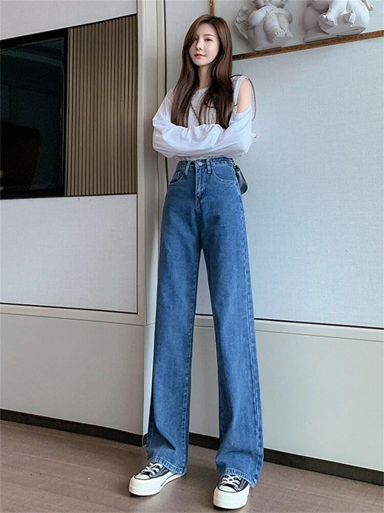 2022 Fashion Casual High Street Clothes Wide Leg Pant Women Jeans Autumn Winter High Waist Slouchy Straight Leg Denim Trouser