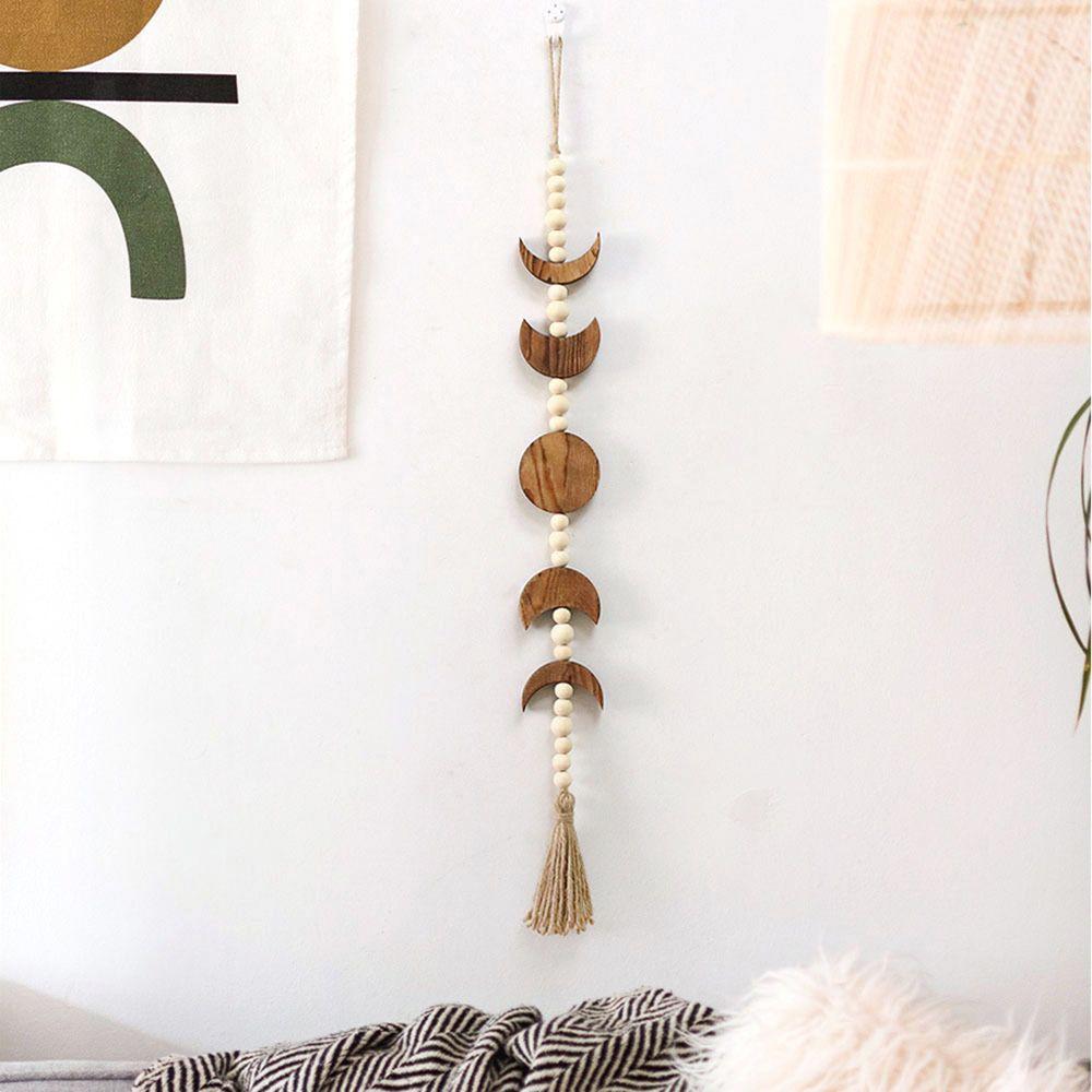 Home Decoration Tassel Celestial Ornament Wall Hanging Wood Moon Phase Garland Wood Bead