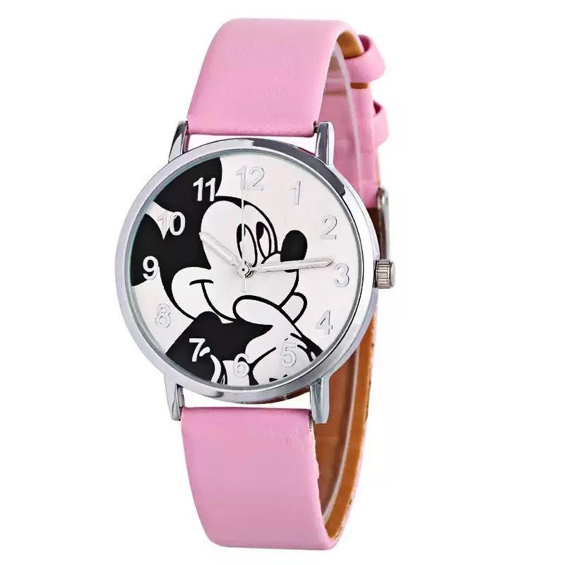 Детские часы Disney Mickey Cartoon Модные часы Ремешок из ПУ кожи Кварцевые часы Подарок на день рождения для студентов мальчиков и девочек