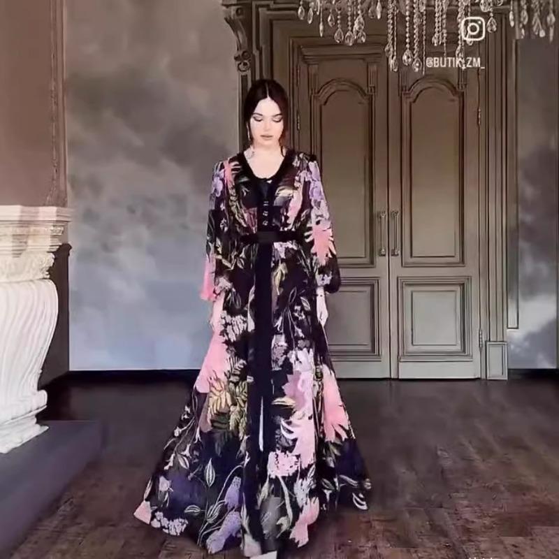 Women's Round Neck Long Sleeve Printing Dress