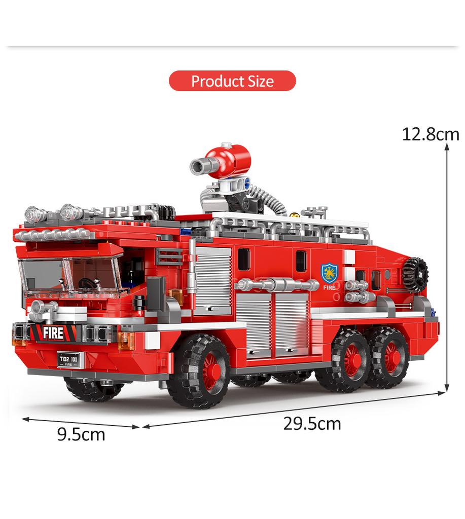 Моделирование городского пожарного спасательного инженерного автомобиля, подвижный строительный блок, модель пожарной машины, комплект, детская собранная игрушка в подарок