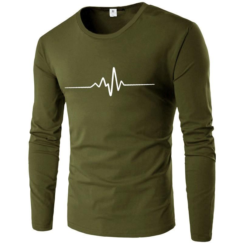 Men's Print T shirt Long Sleeve Sweatshirt Round Neck Inner Thin Base Layer Top For Spring And Autumn Male Clothing