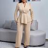 Elegant Women's Winter Fashion: Ruffled Top and Wide-Leg Pants Suit