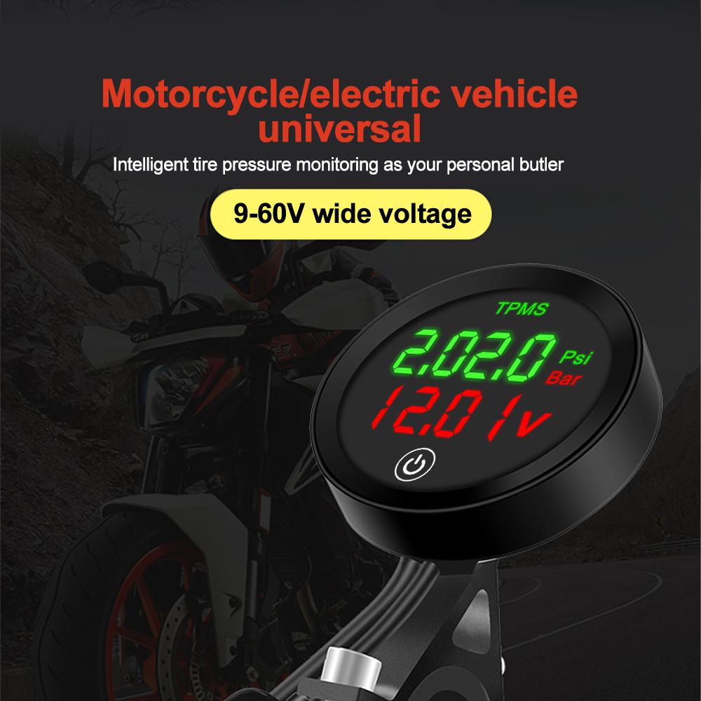 Беспроводная система контроля давления в шинах TPMS для мотоциклов — простая установка, водонепроницаемая, перезаряжаемая, с дисплеем напряжения