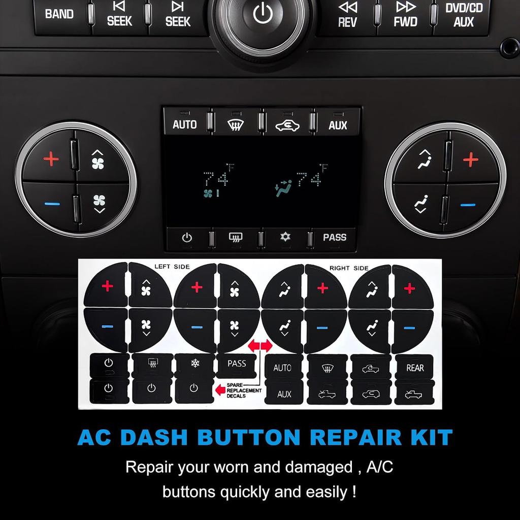 2 PCS AC Dash Button Repair Kit, Decal Replacement for Fixing Ruined Faded A/C Controls, AC & Radio Dash Buttons Decal Replacement Stickers,