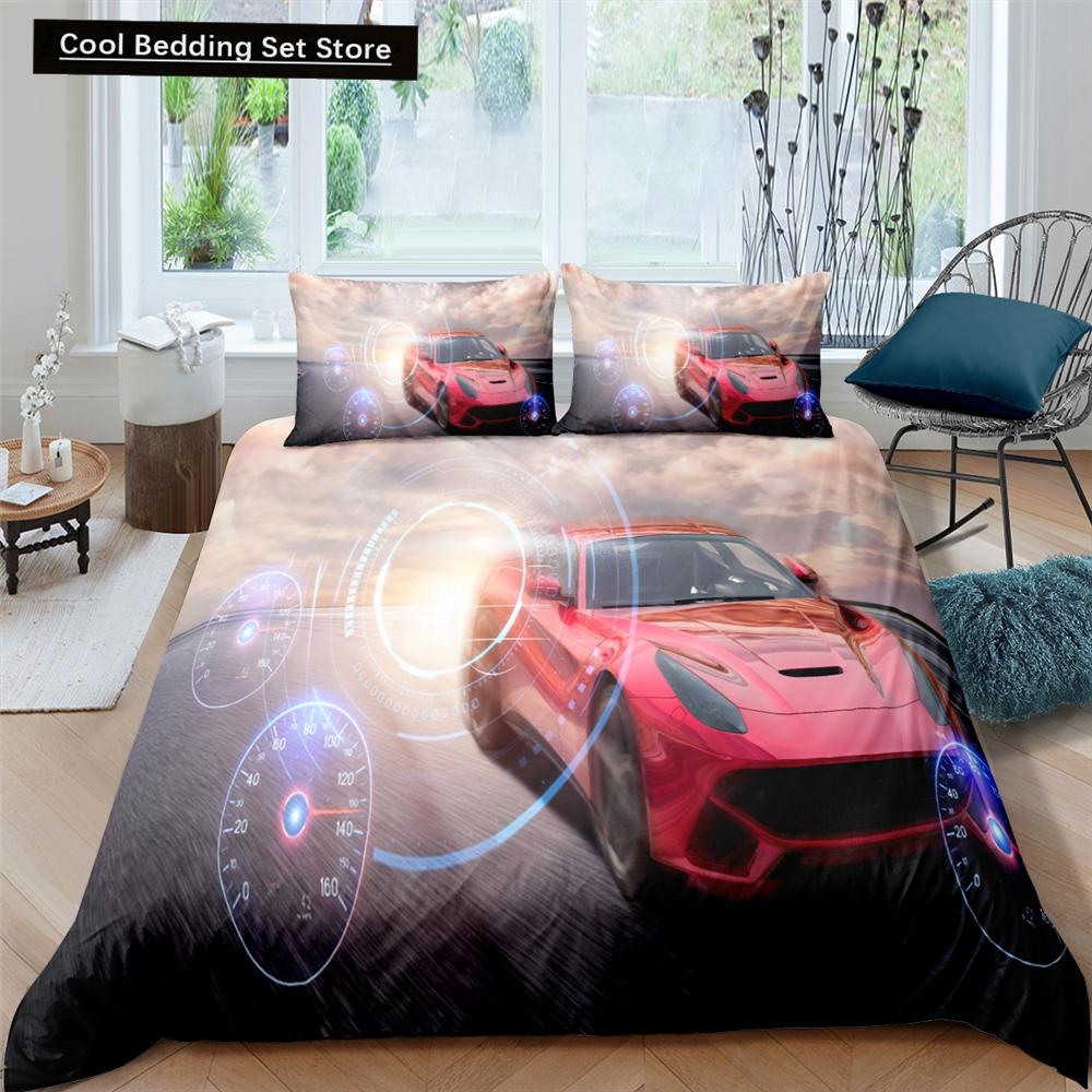 3D Car King Queen Пододеяльник Винтажный легкий комплект постельного белья для подростков с изображением гоночного суперкара 2/3 шт. Полиэстеровый пододеяльник