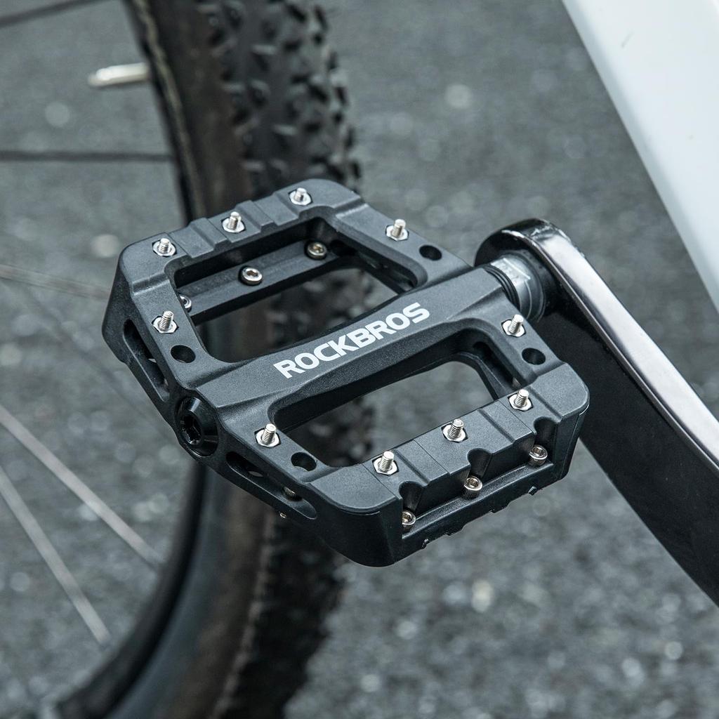 ROCKBROS велосипедные плоские легкие MTB шоссейные нейлоновые большие BMX левые и правые педали, педали, педали, велосипед, волокно, площадь, противоскользящие, 9/16" (черный)
