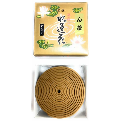 Awaji Baikundo Safety Threadless Sandalwood Water Lotus Spiral Incense Sticks, Natural Fragrance, Natural Sandalwood, Approximately 12 Hours, 14 Rolls