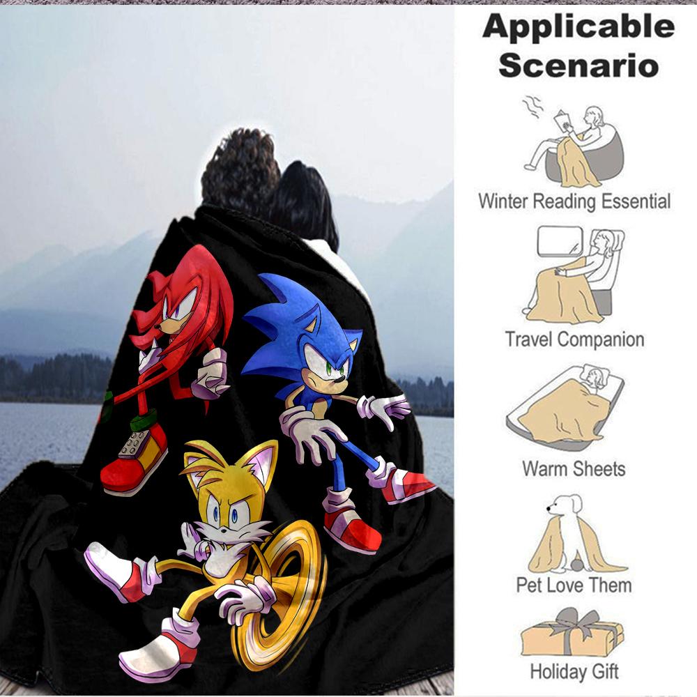 1Pc Sonic Adventure Teamwork Flannel Blanket, Soft And Comfortable, Casual Warm, Camping Travel, Christmas, Halloween Xmas Gift L1279